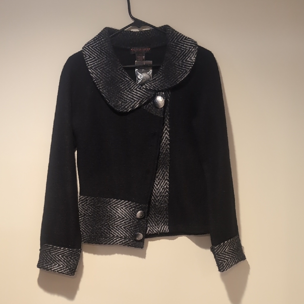 Alison Sheri - Black And Silver Gray Trim Women's Wool Jacket